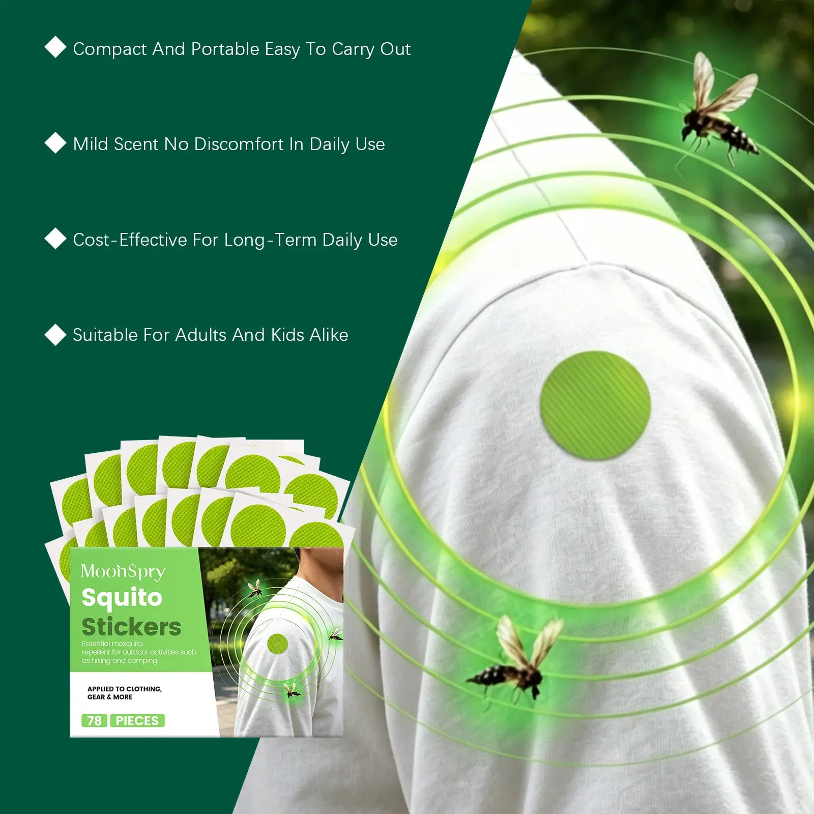 MoonSpry™ - 78 Cerotti Antizanzare Naturali per Bambini e Adulti - Senza DEET
